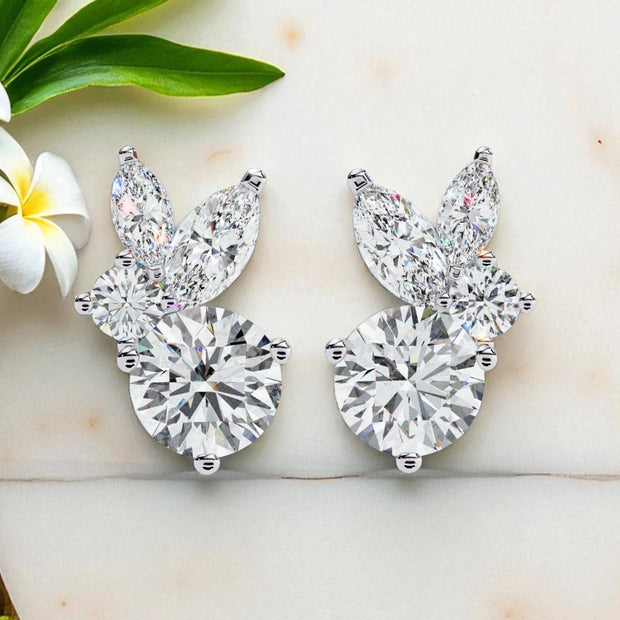 Cluster Solitaire  Moissanite Diamond Stud Earrings
