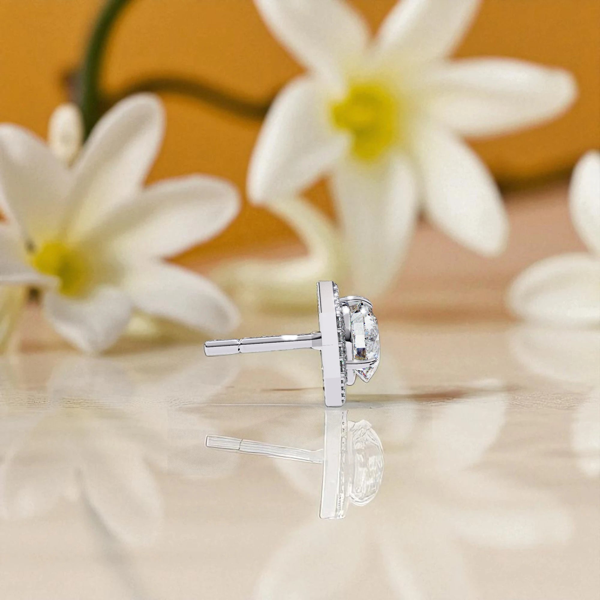 Round Cut Solitaire  Halo Moissanite Diamond Stud Earrings