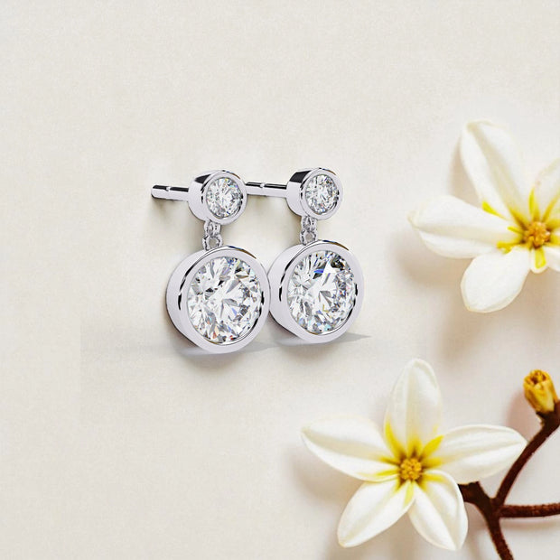 Solitaire Moissanite Diamond 925 Sterling Silver Dangle Earrings