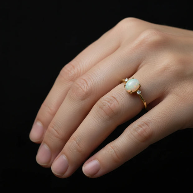 Oval Cut Natural opal Bridal Ring RG-SL-GM-OP-004