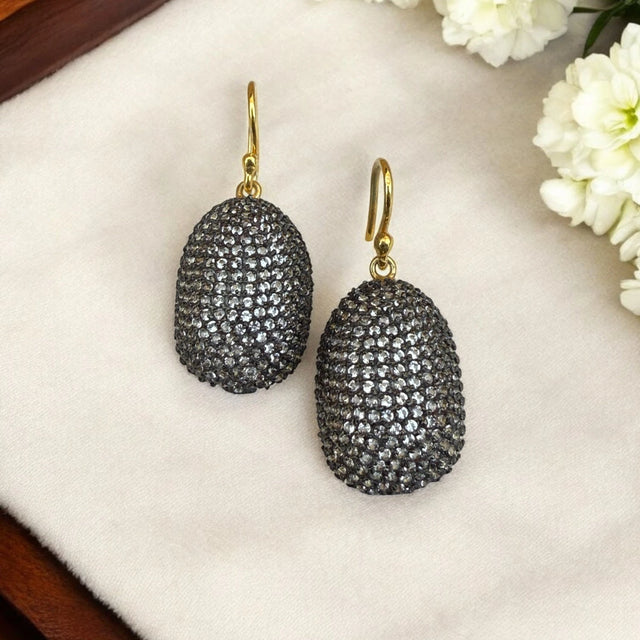 925 Sterling Silver Paisley oval  Earrings with White Topaz