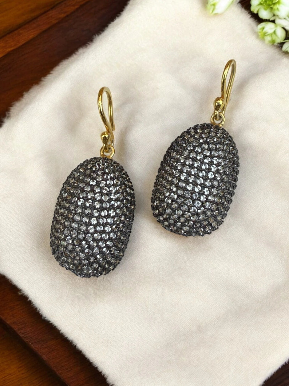 925 Sterling Silver Paisley oval  Earrings with White Topaz