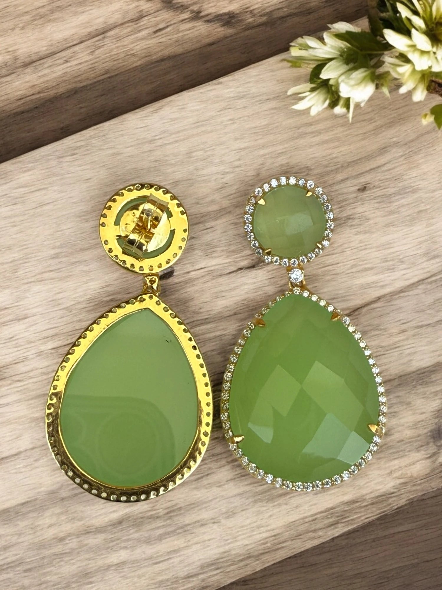 Olive blossom glow peridot green drops Dangle earrings