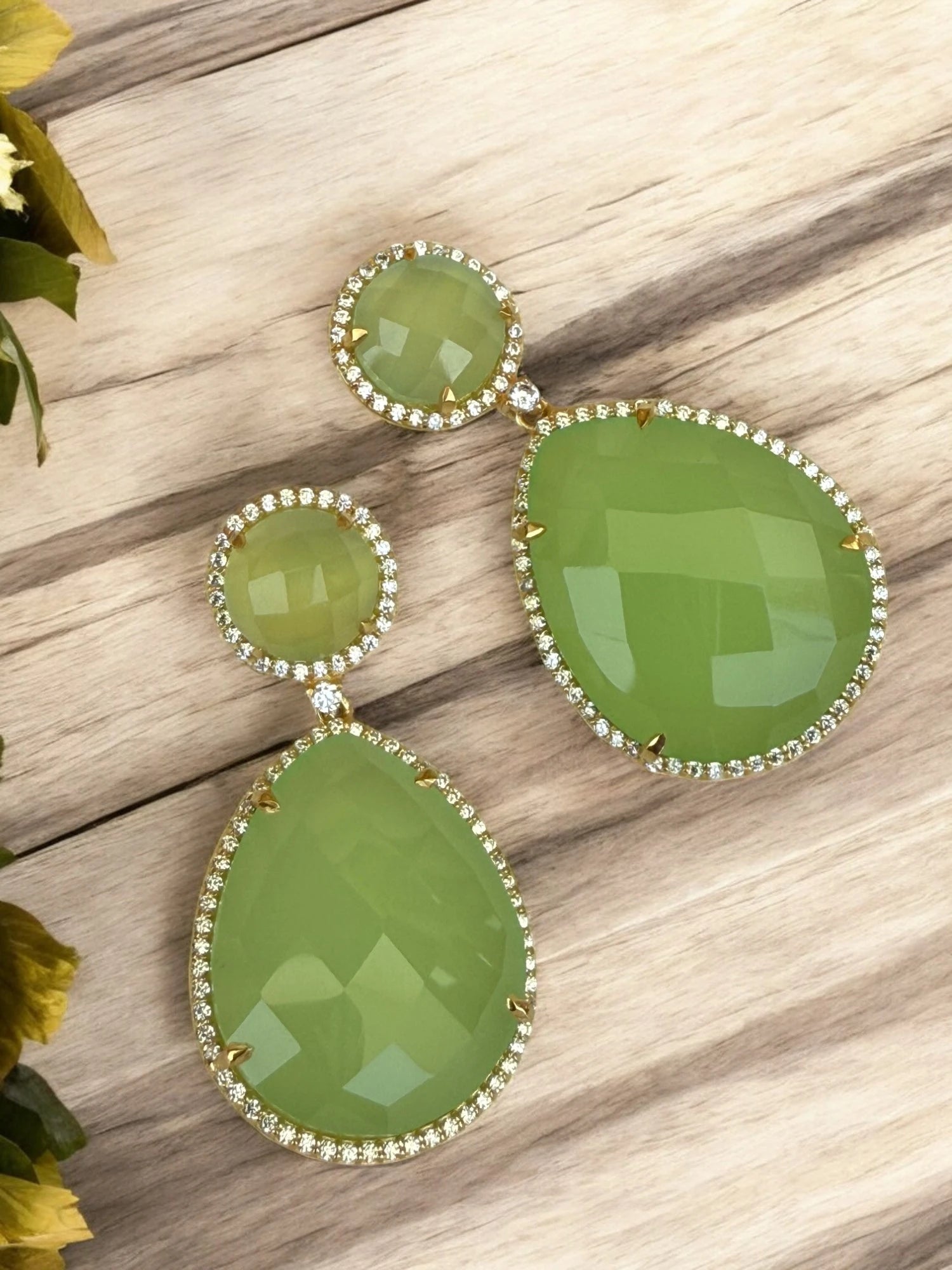 Olive blossom glow peridot green drops Dangle earrings