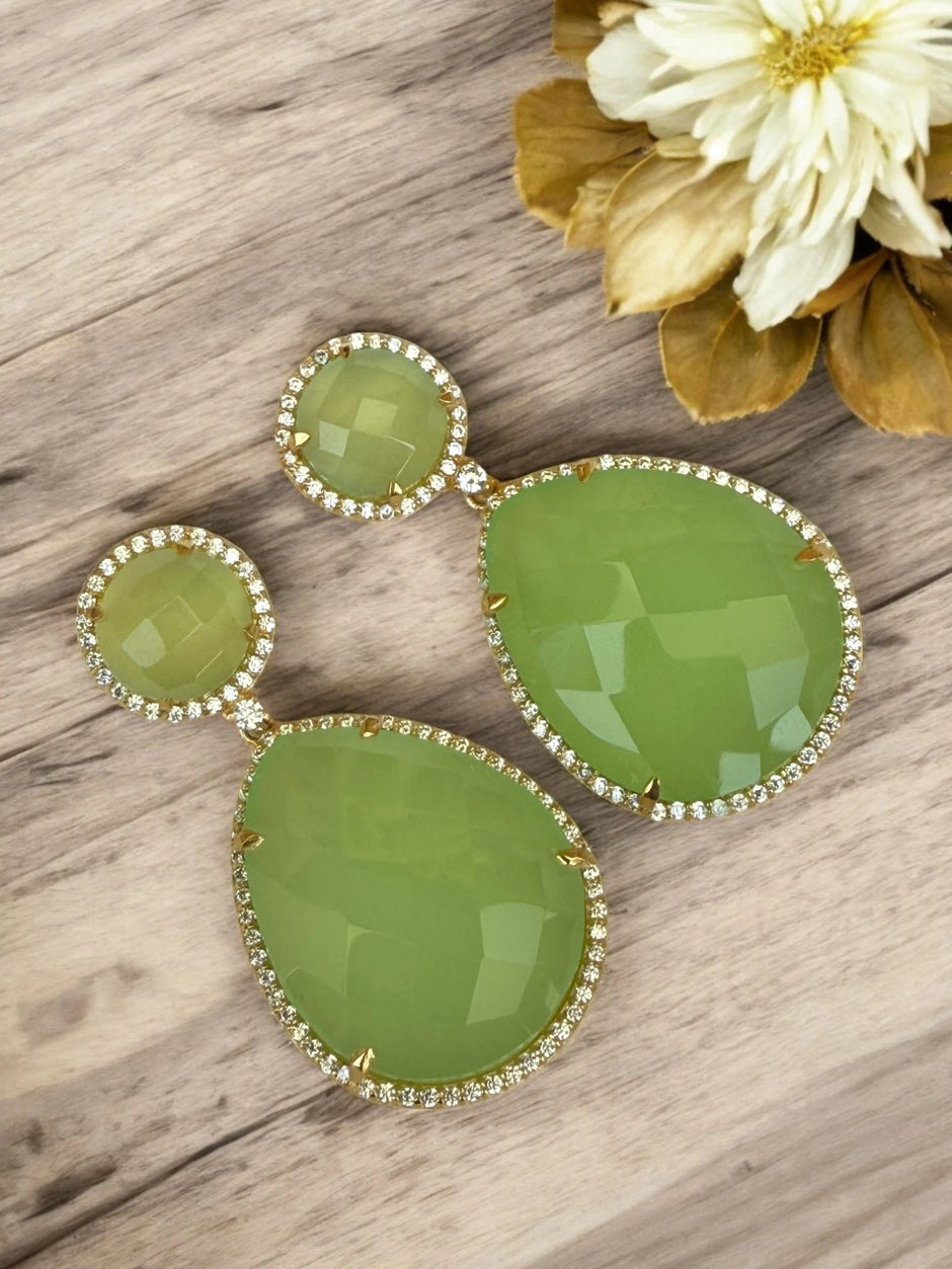Olive blossom glow peridot green drops Dangle earrings