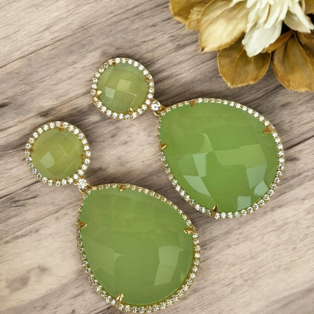 Olive blossom glow peridot green drops Dangle earrings
