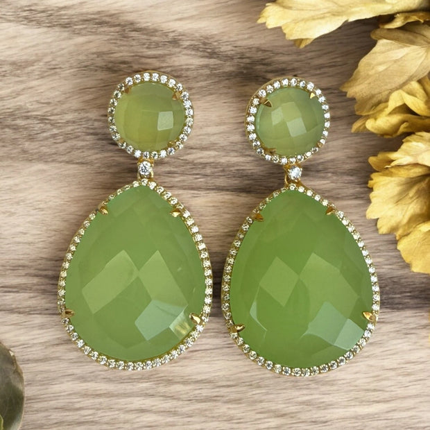 Olive blossom glow peridot green drops Dangle earrings