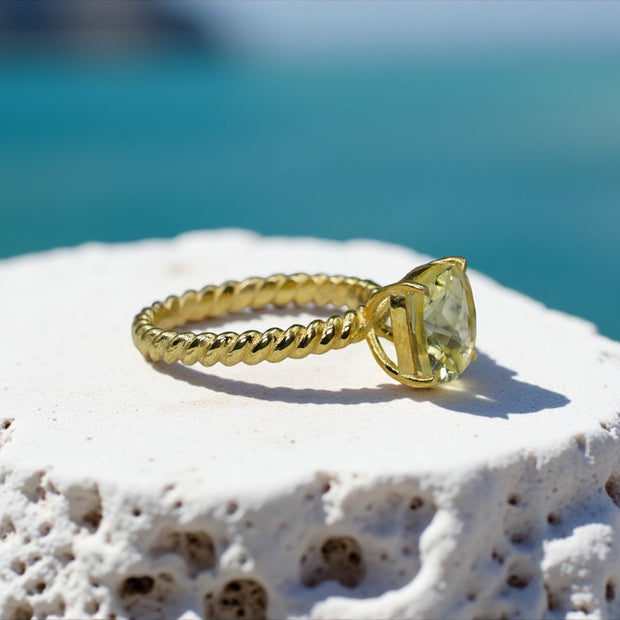 Natural Green Amethyst Twisted Band Eternity 14k Gold Vermeil Ring