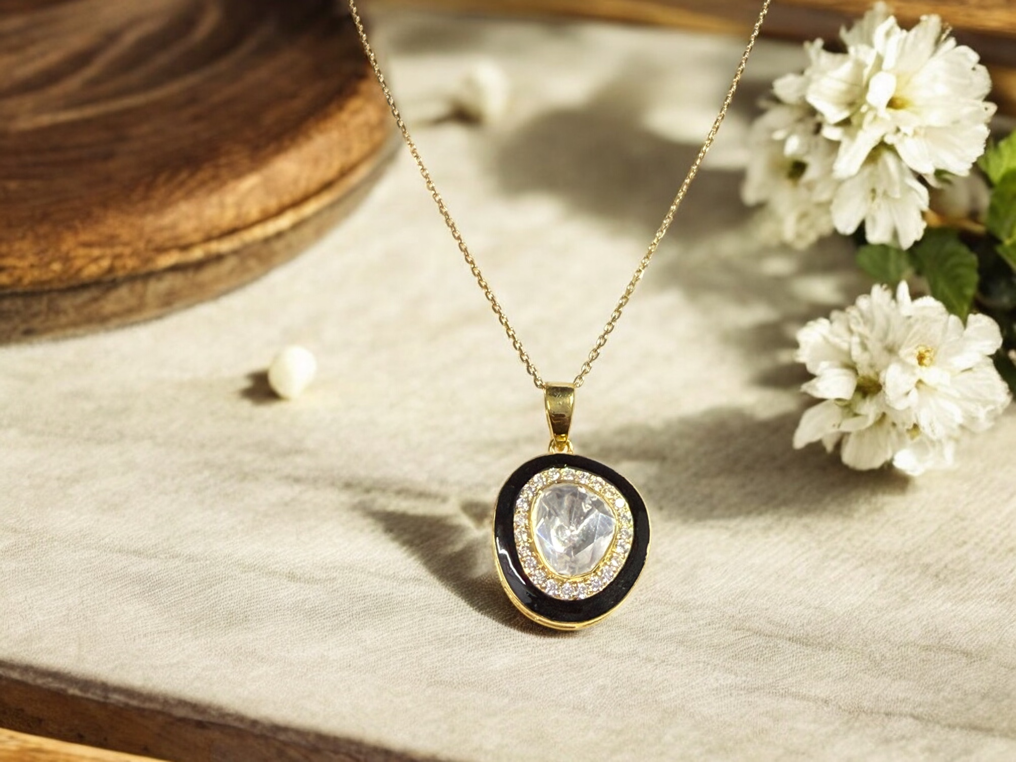 Noor-E-Gul  black polki Pendant