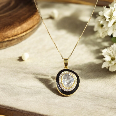 Noor-E-Gul  black polki Pendant