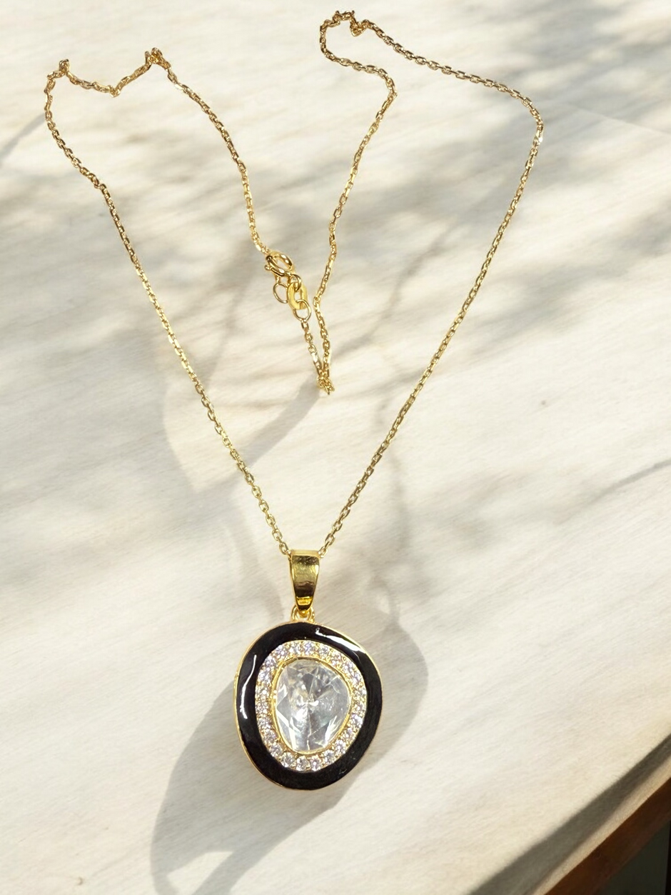 Noor-E-Gul  black polki Pendant