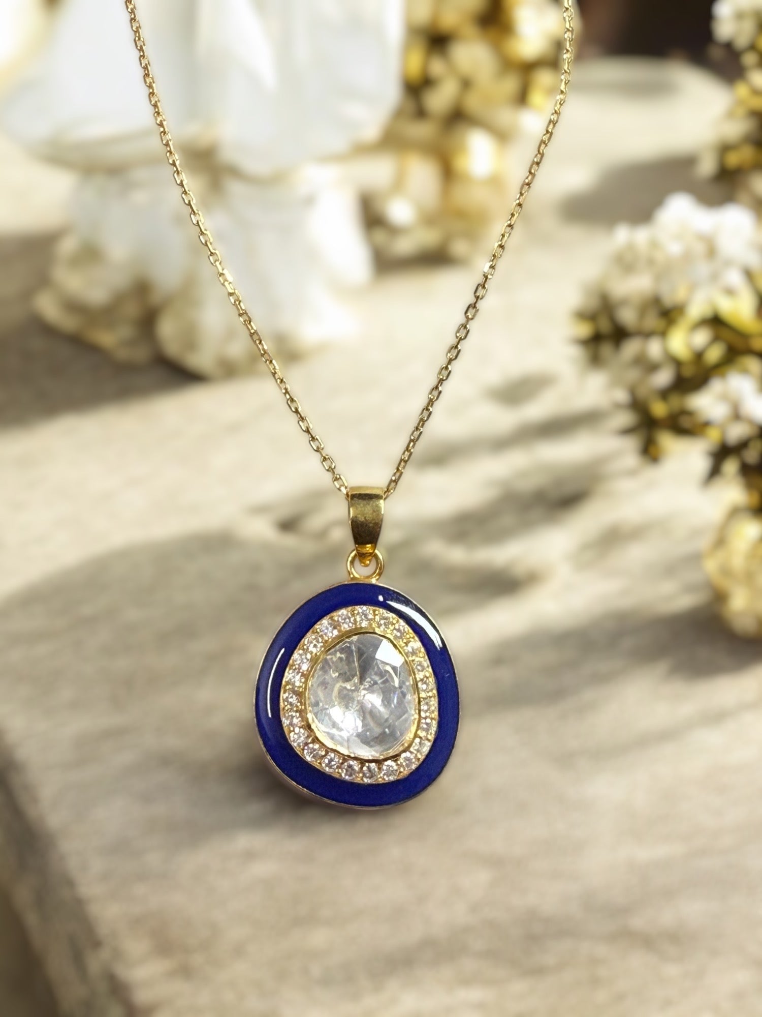 Noor-E-Gul Blue polki Pendant