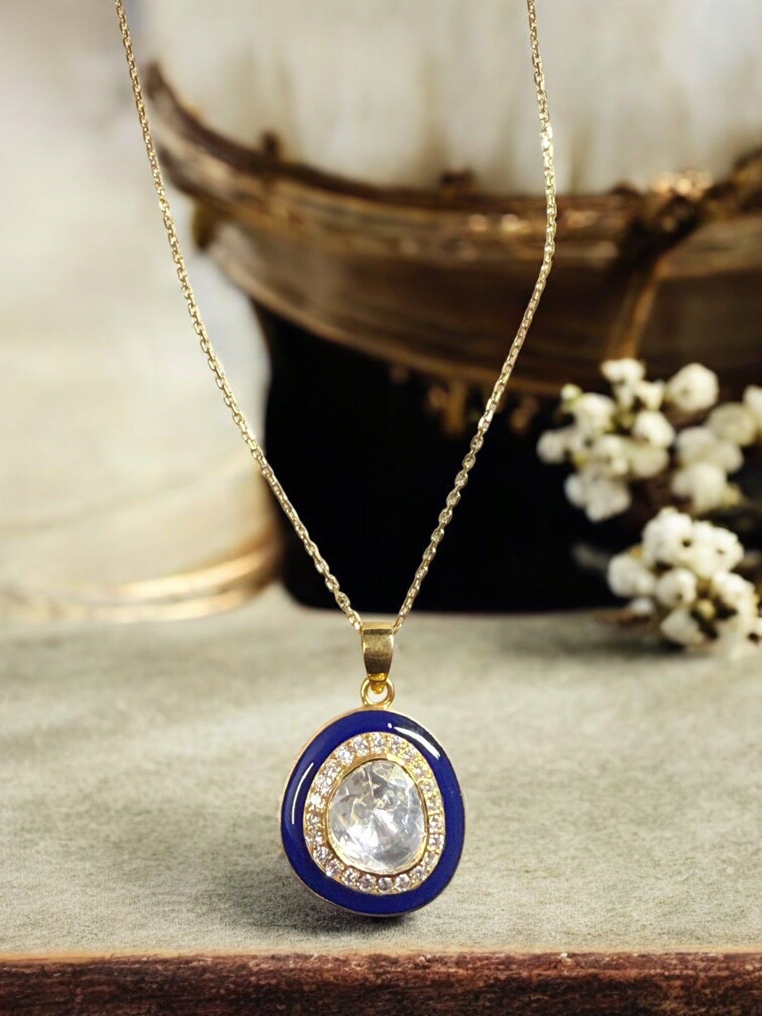 Noor-E-Gul Blue polki Pendant