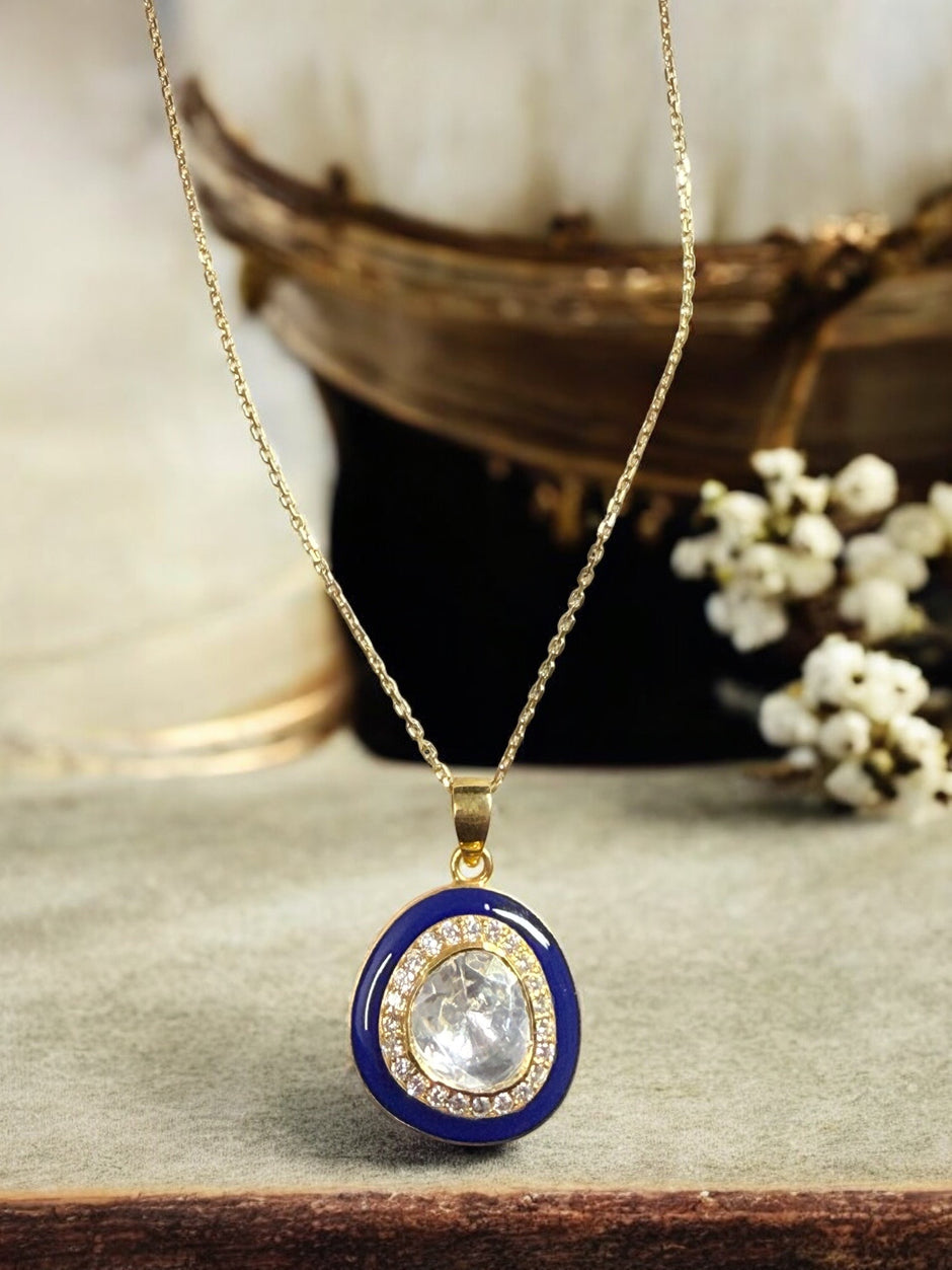 Noor-E-Gul Blue polki Pendant