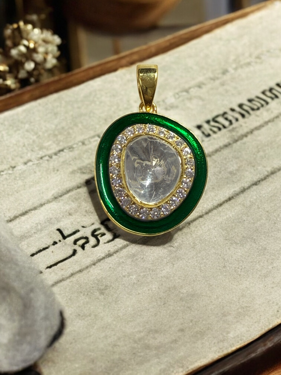 Noor-E-Gul green polki Pendant