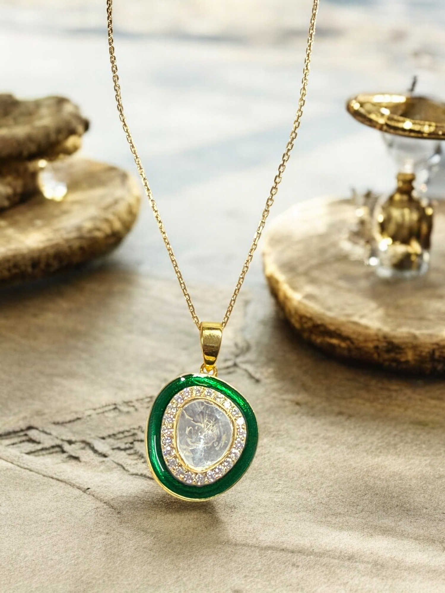 Noor-E-Gul green polki Pendant