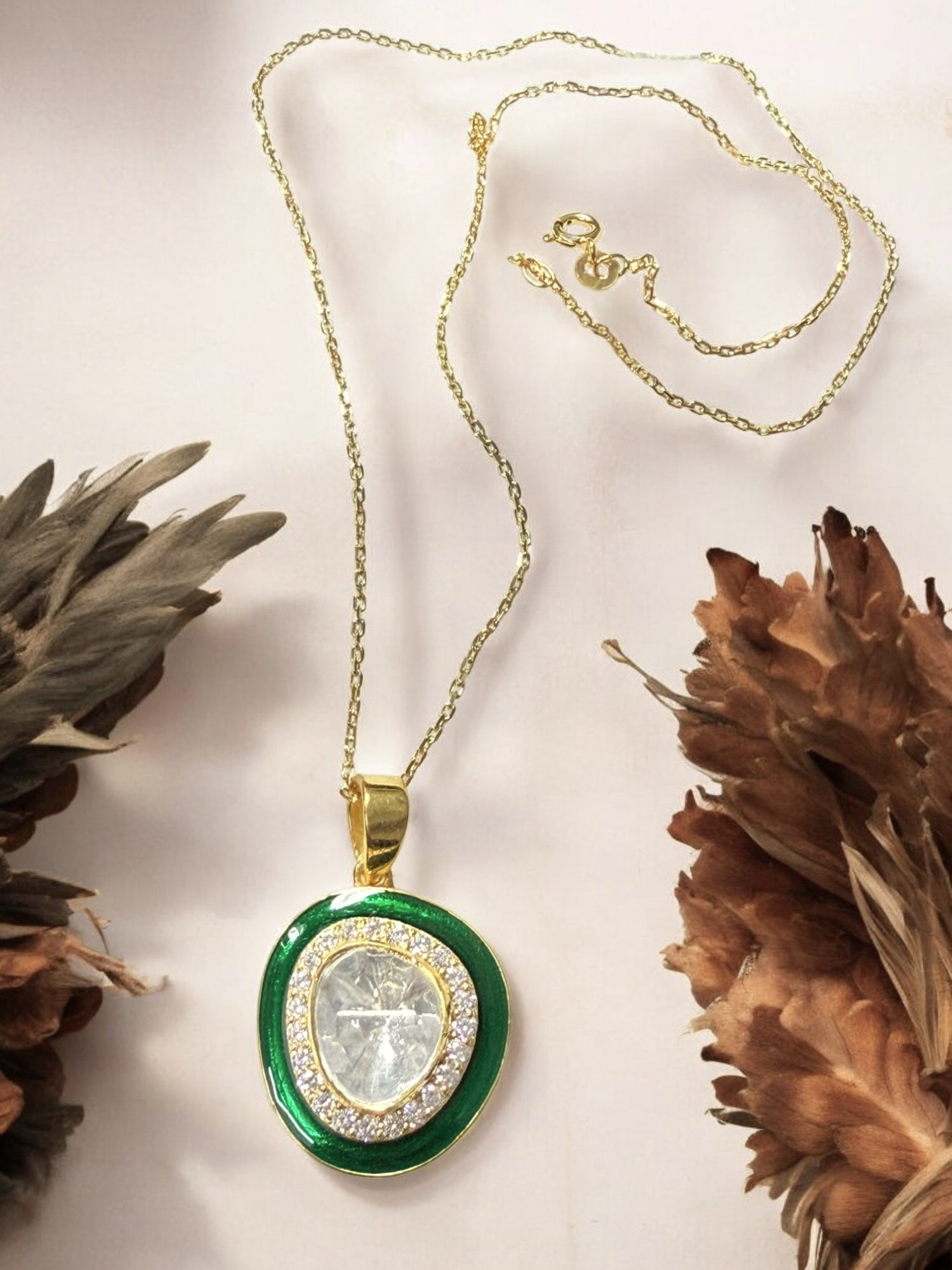 Noor-E-Gul green polki Pendant