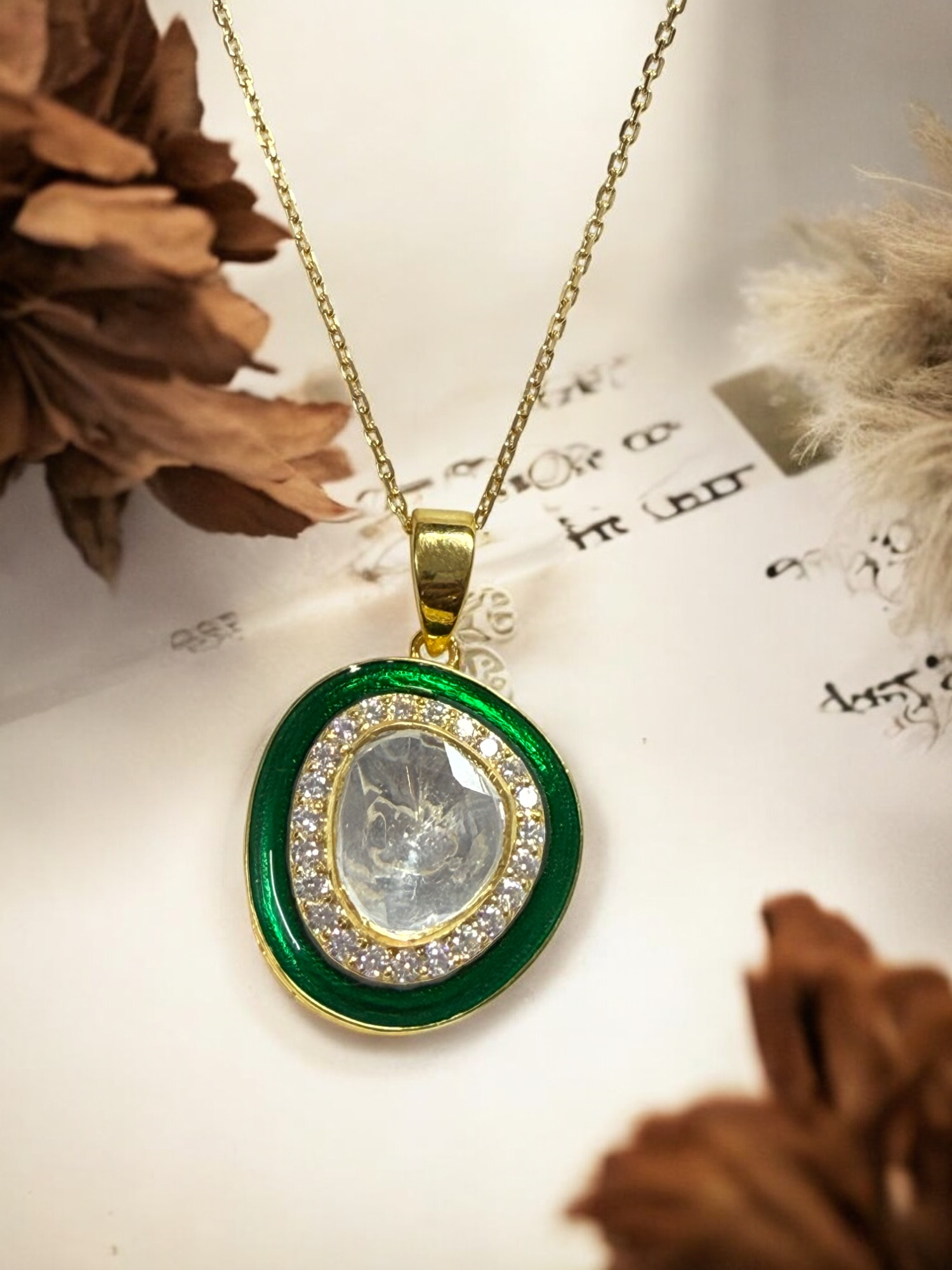 Noor-E-Gul green polki Pendant