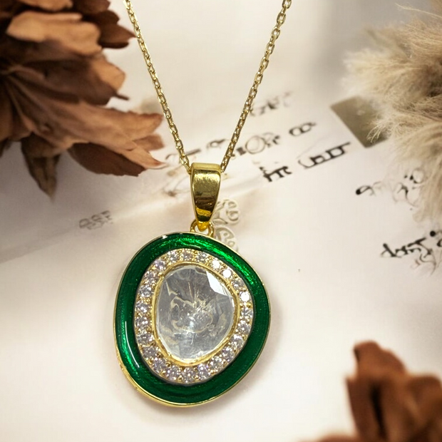 Noor-E-Gul green polki Pendant
