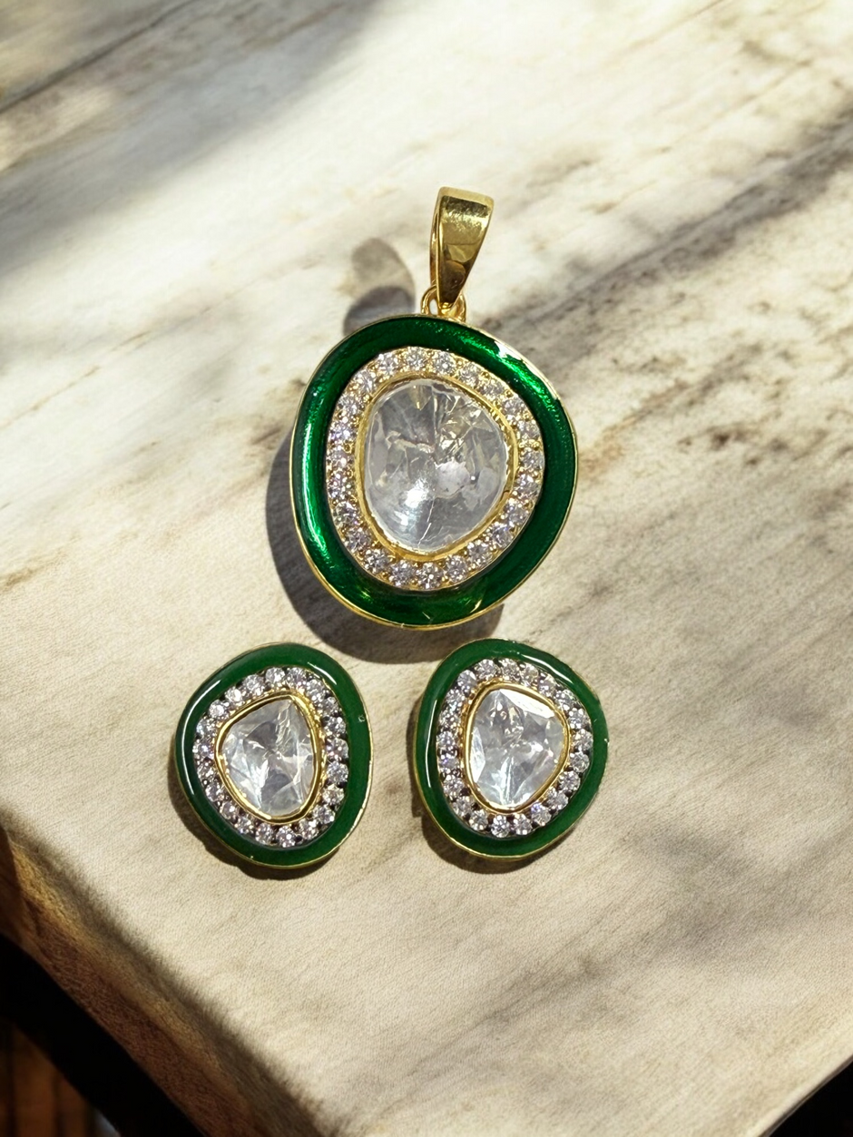 Noor-E-Gul green polki Pendant