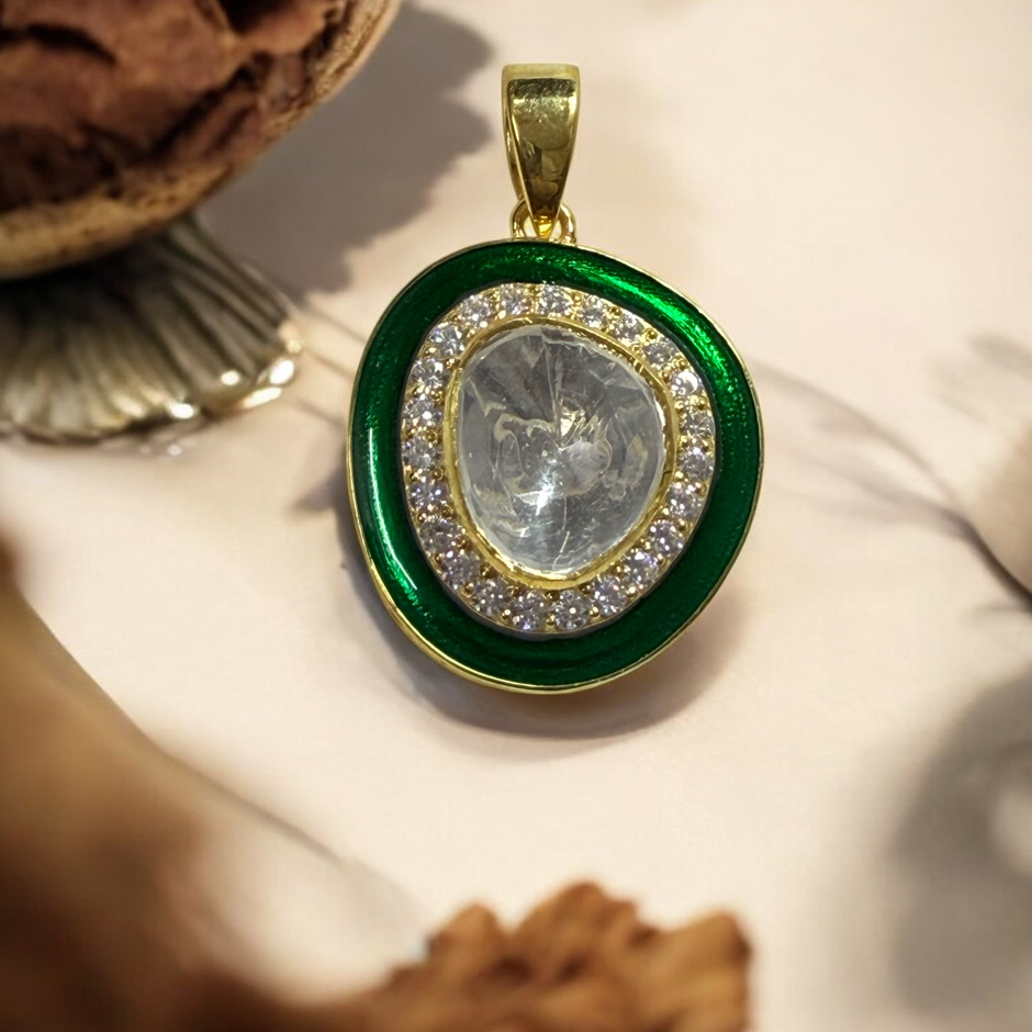 Noor-E-Gul green polki Pendant