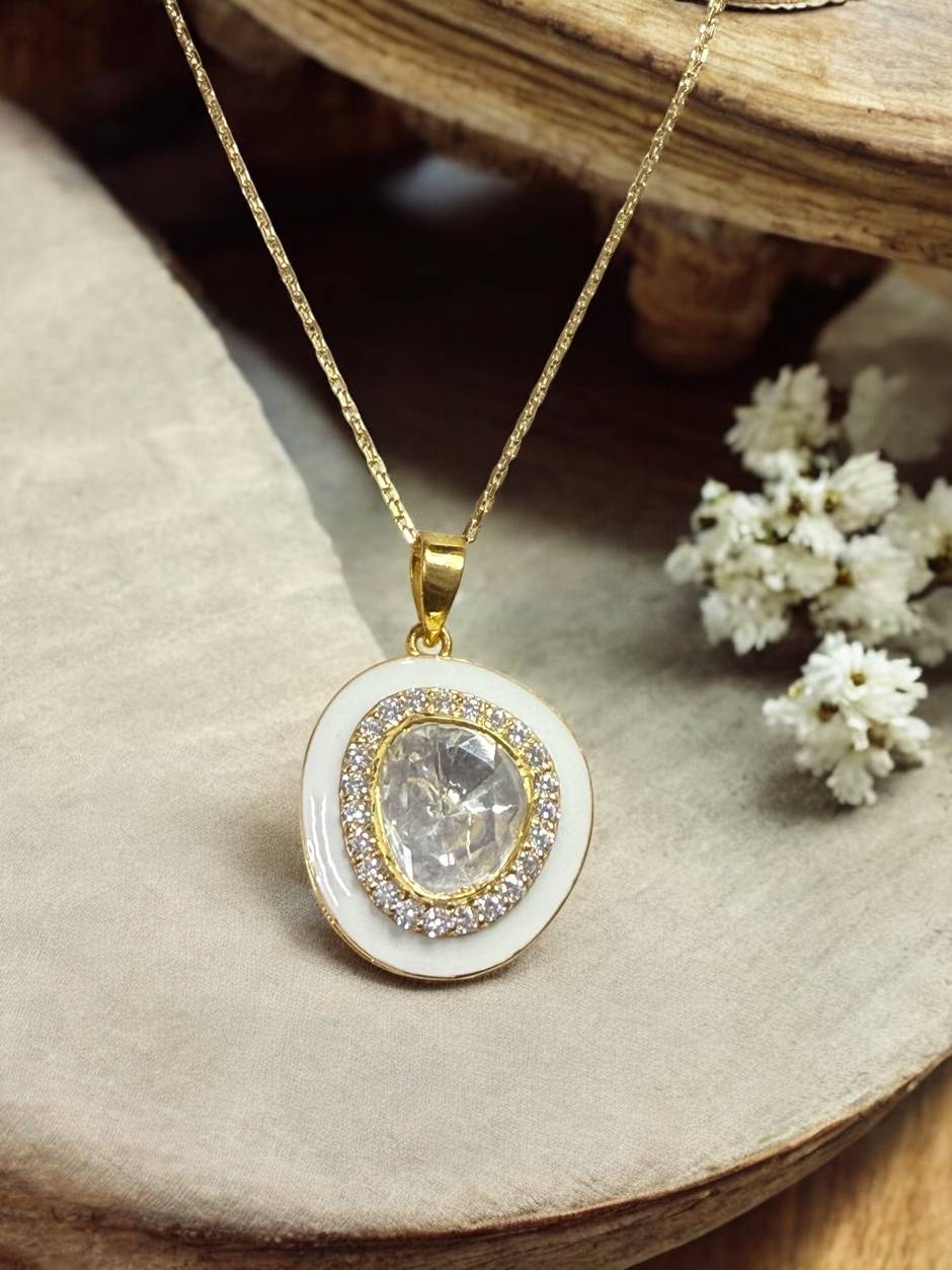 Noor-E-Gul white polki Pendant