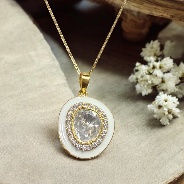 Noor-E-Gul white polki Pendant