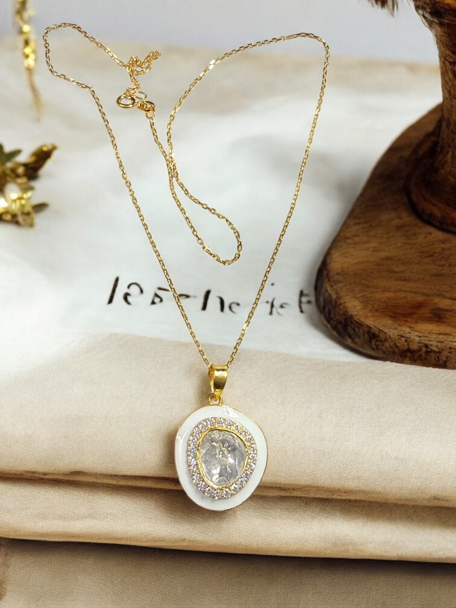 Noor-E-Gul white polki Pendant