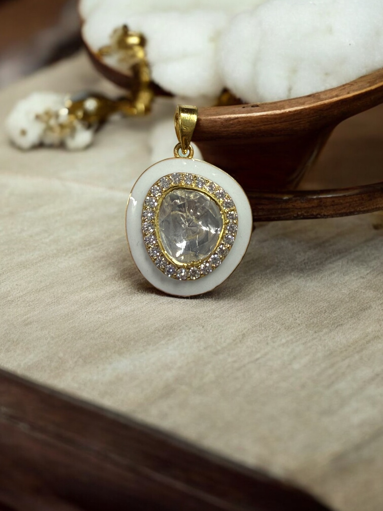 Noor-E-Gul white polki Pendant
