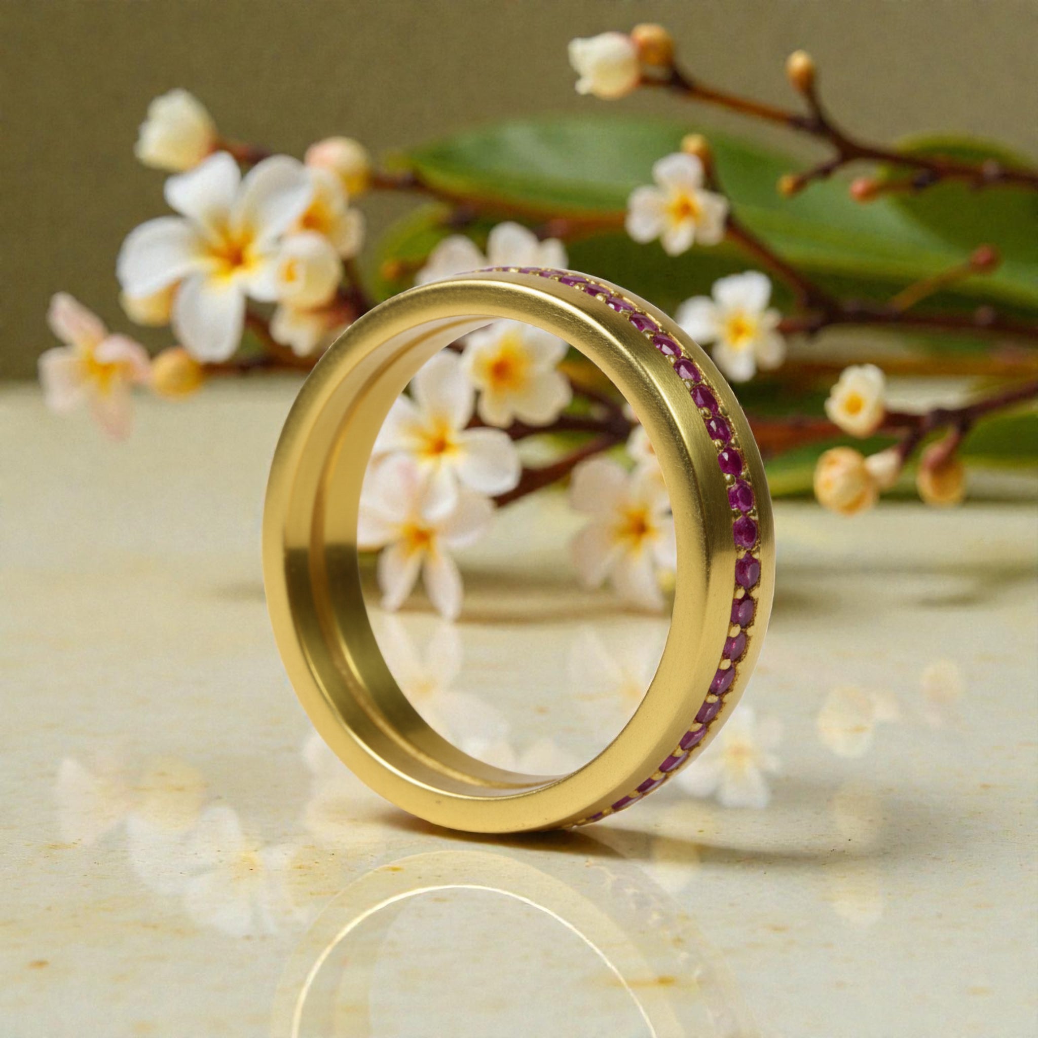 Ruby Half Eternity Band – Gold Vermeil Ring – Dainty July Birthstone Stacking Ring