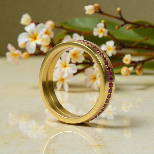Ruby Half Eternity Band – Gold Vermeil Ring – Dainty July Birthstone Stacking Ring