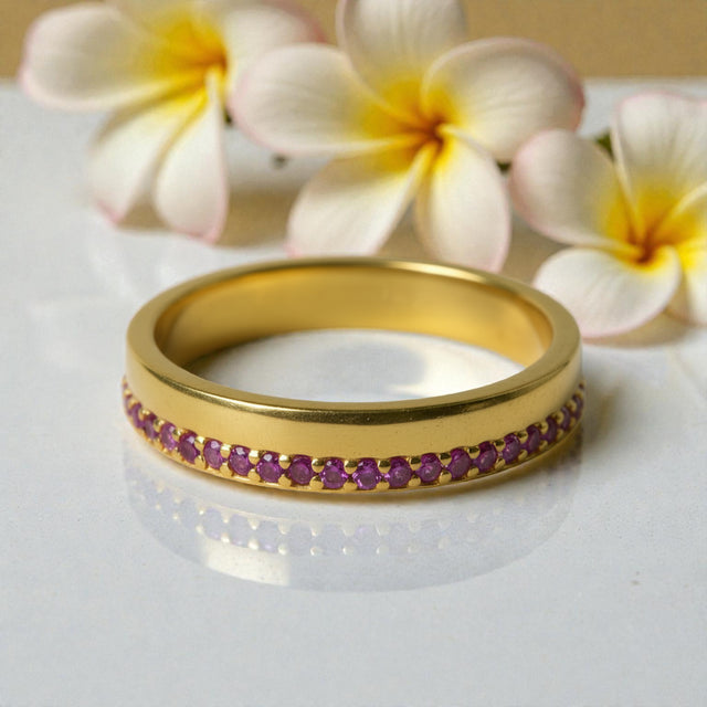 Ruby Half Eternity Band – Gold Vermeil Ring – Dainty July Birthstone Stacking Ring