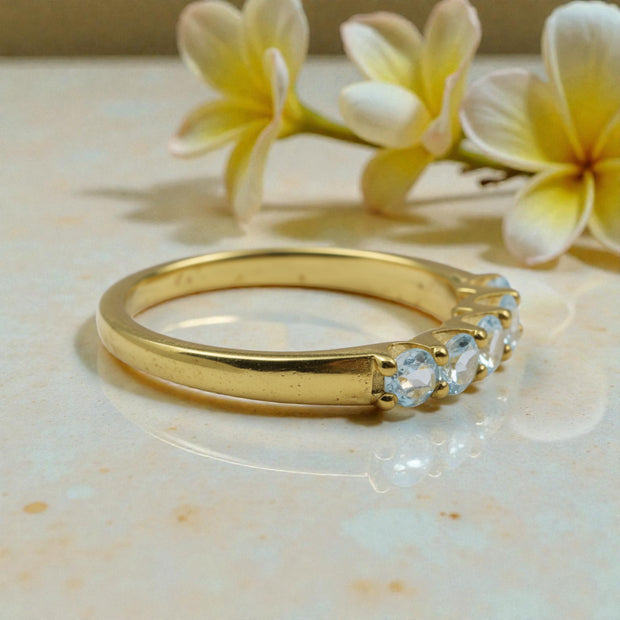 Aquamarine Five-Stone Ring – Gold Vermeil Elegant Minimal Band