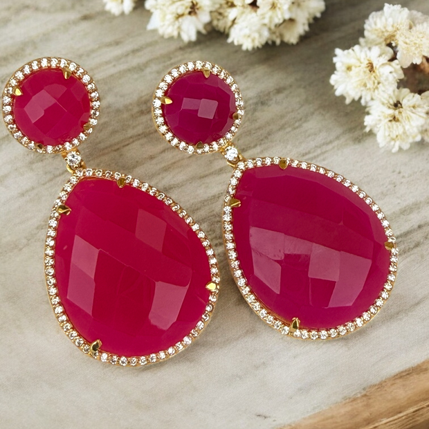 Crimson Camellia Ruby Red Dangle Earrings
