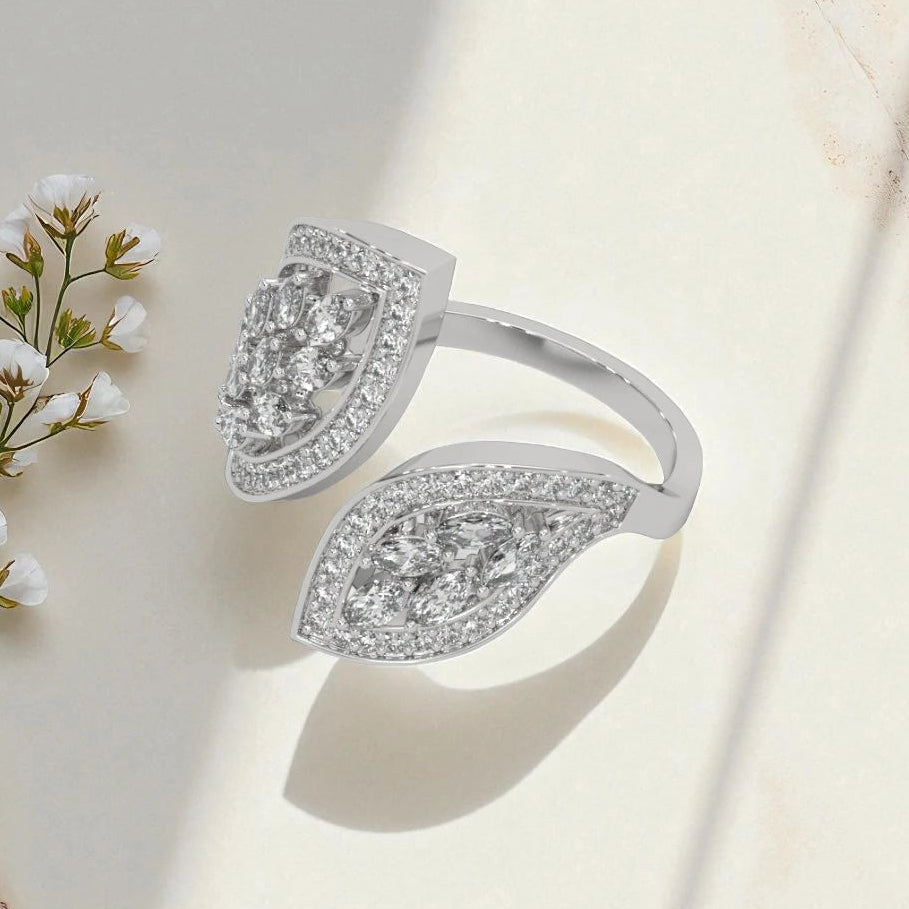 Whispering Leaves Moissanite Open Ring