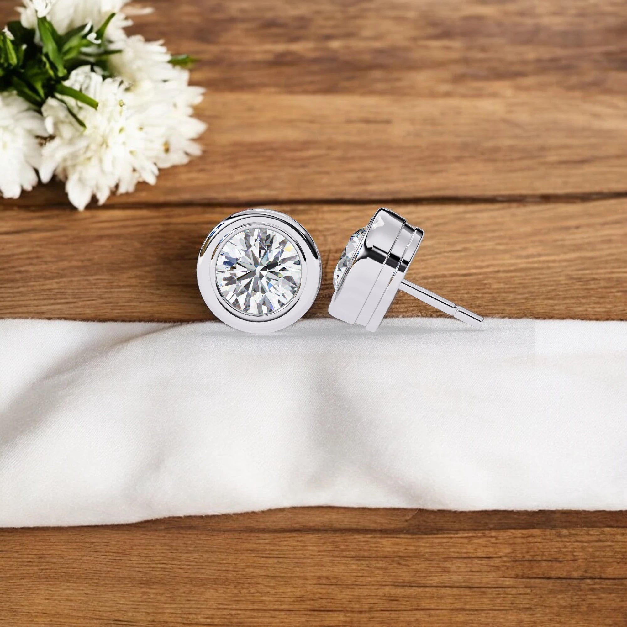 Round Cut Solitaire  Moissanite Diamond 925 Sterling Silver Stud Earrings