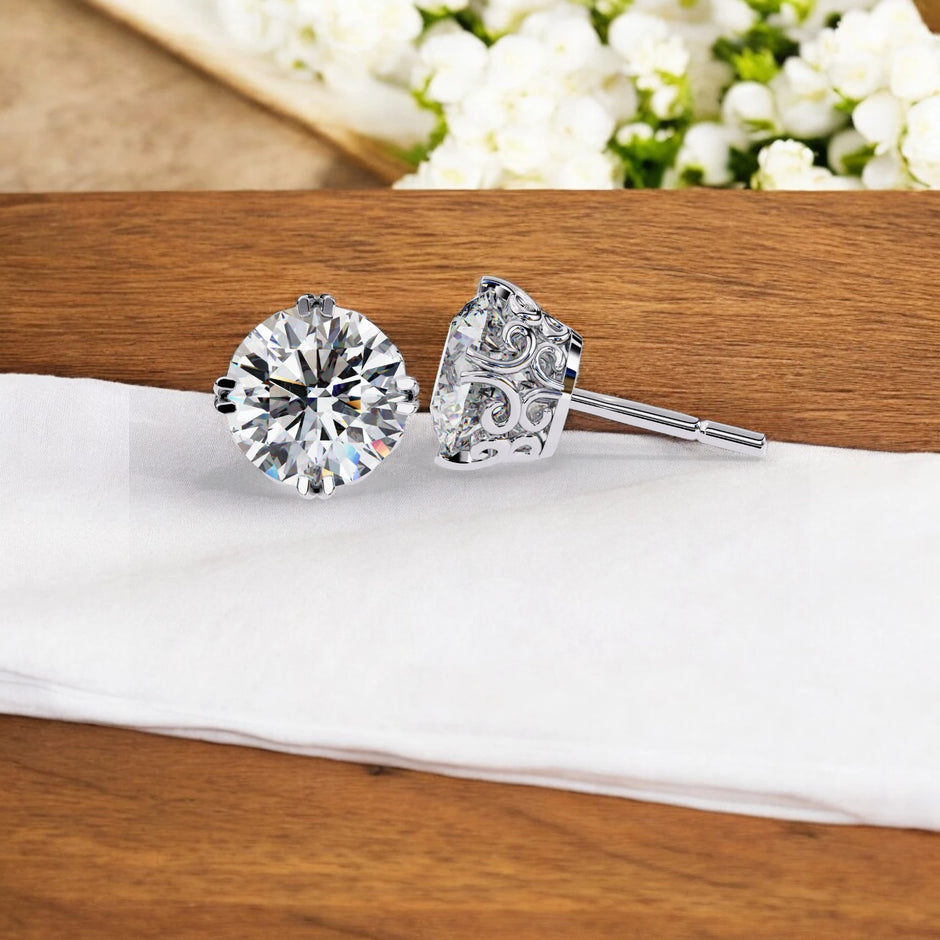 Round Cut Solitaire  Moissanite Diamond 925 Sterling Silver stud Earrings