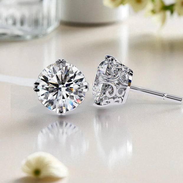 Round Cut Solitaire  Moissanite Diamond 925 Sterling Silver stud Earrings