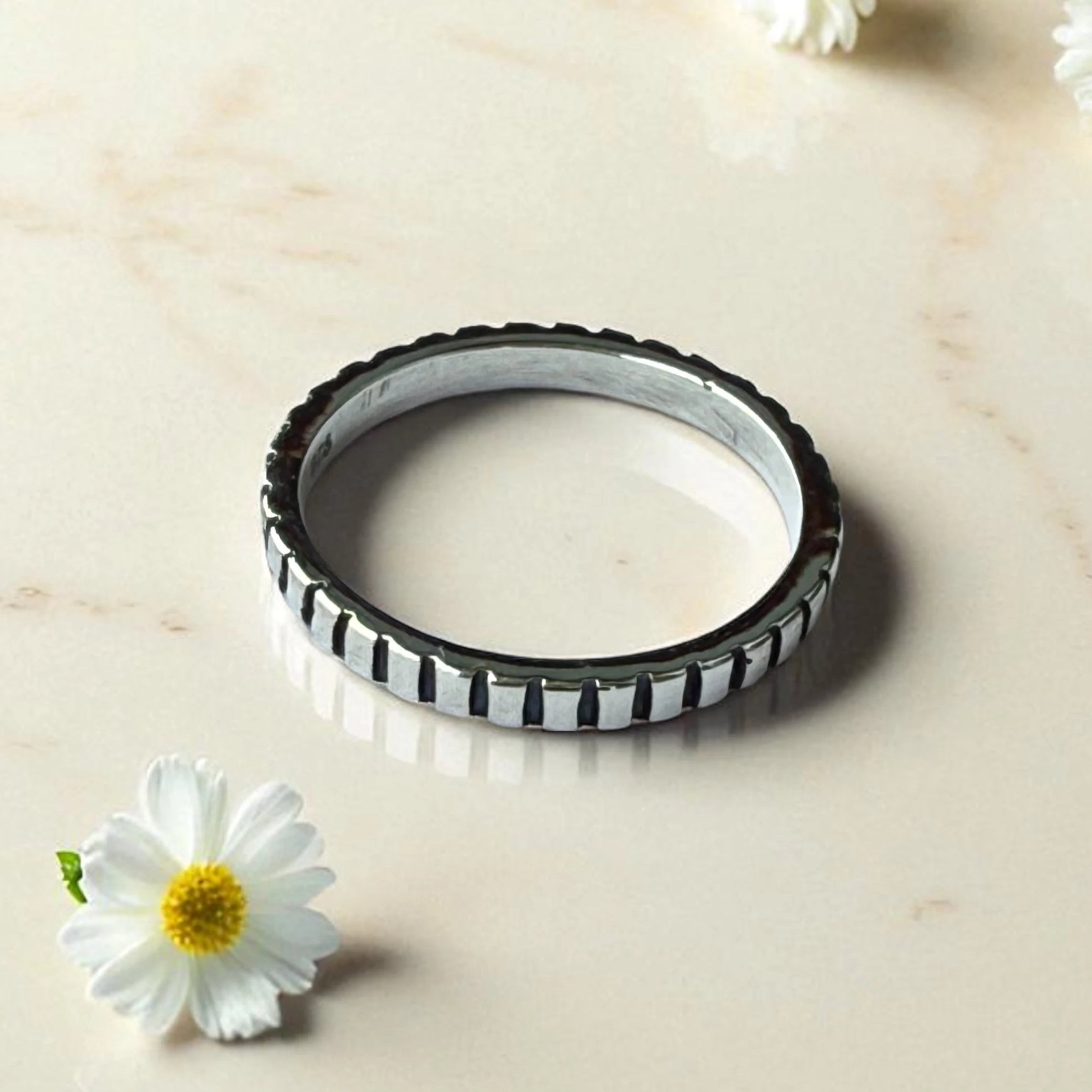 925 Sterling Silver Textured Silver Band Ring