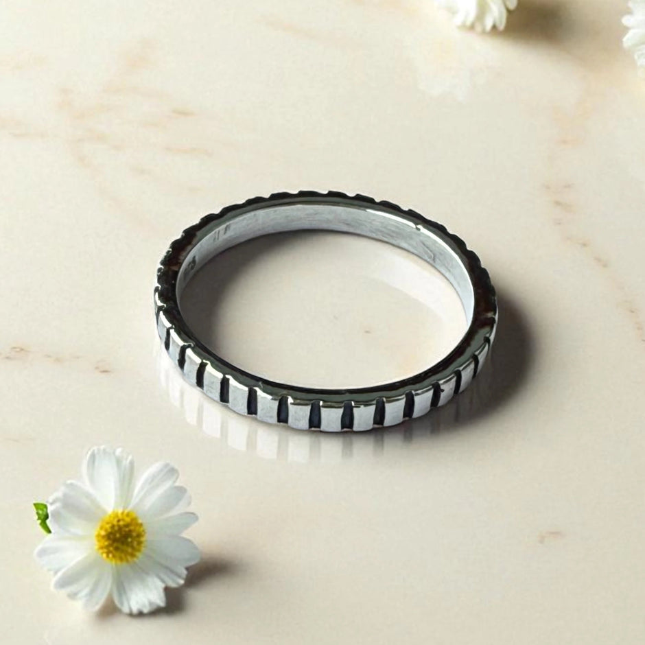 925 Sterling Silver Textured Silver Band Ring