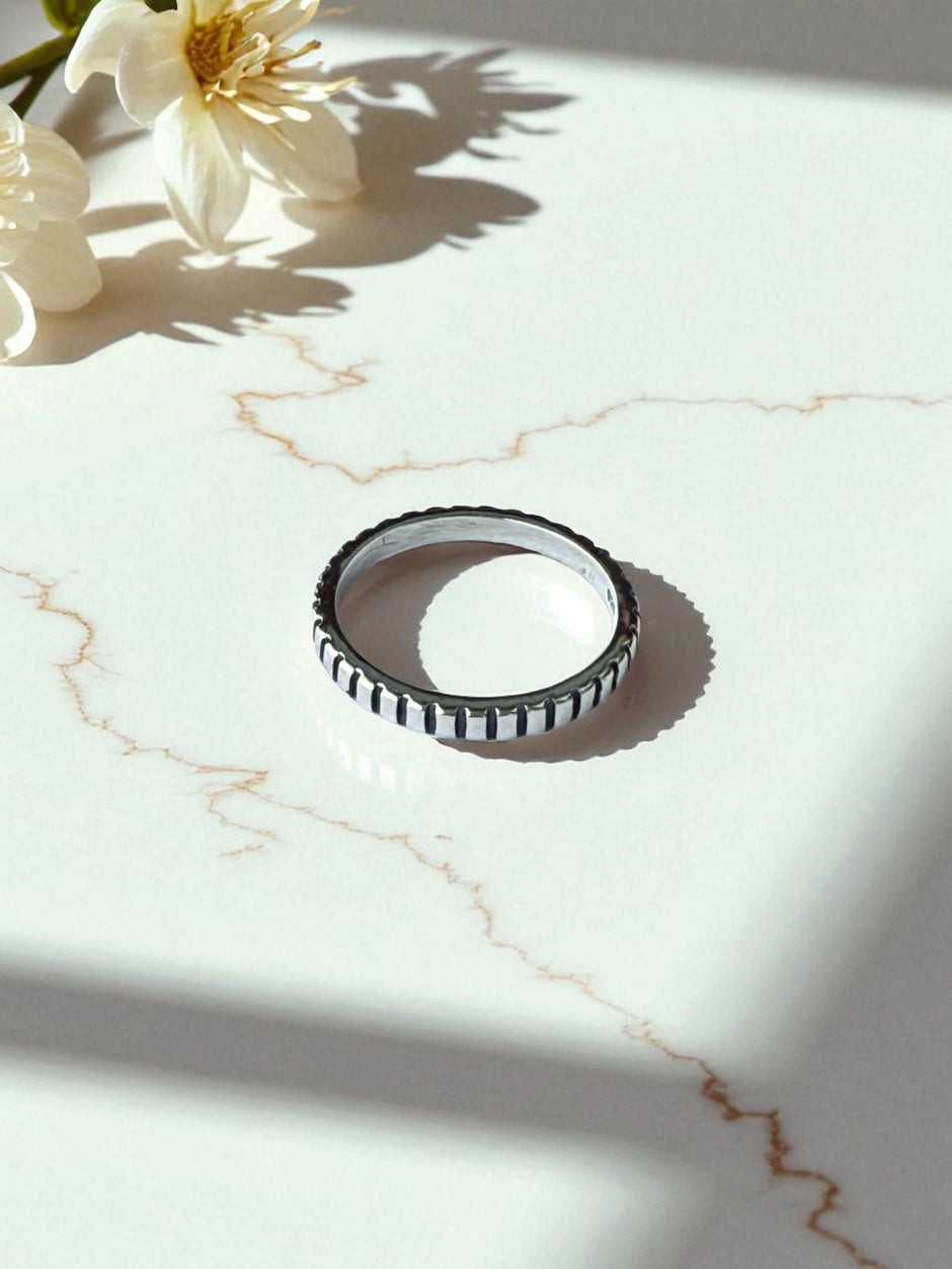 925 Sterling Silver Textured Silver Band Ring