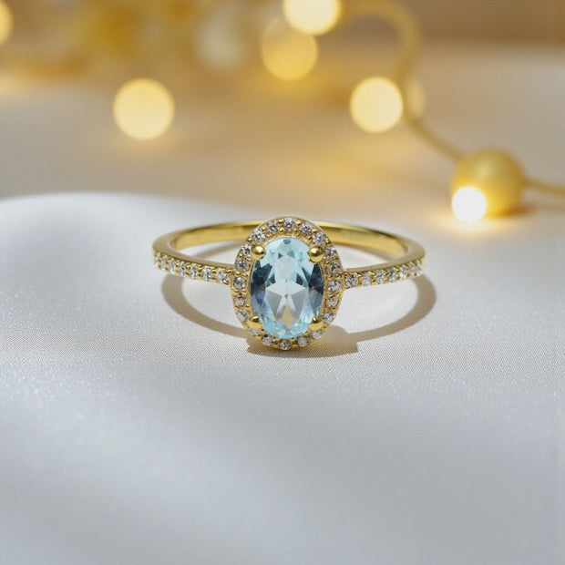Round Cut Natural aqua marine Art Deco Ring RG-GM-AQ-SL-017