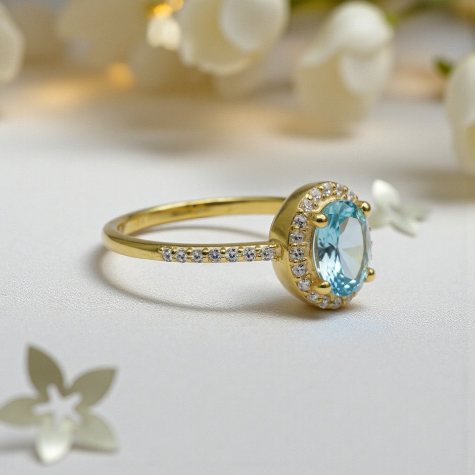 Round Cut Natural aqua marine Art Deco Ring RG-GM-AQ-SL-017