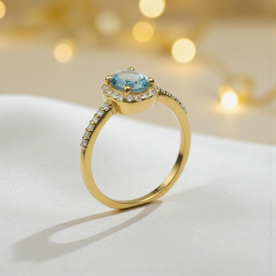 Round Cut Natural aqua marine Art Deco Ring RG-GM-AQ-SL-017