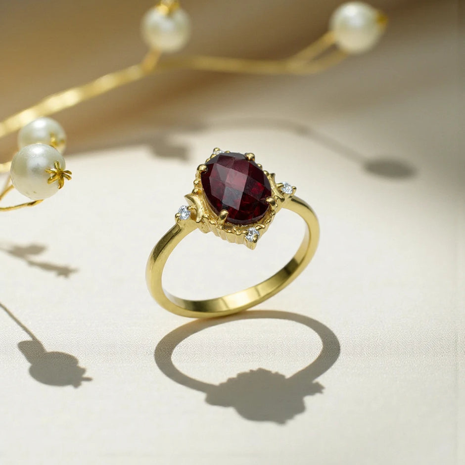 925 Garnet Moon sterling silver ring nature inspired RG-GM-GA-SL-002