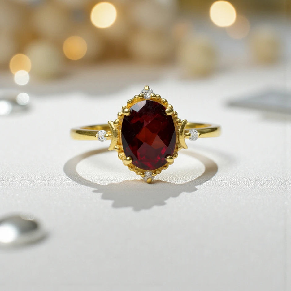 925 Garnet Moon sterling silver ring nature inspired RG-GM-GA-SL-002