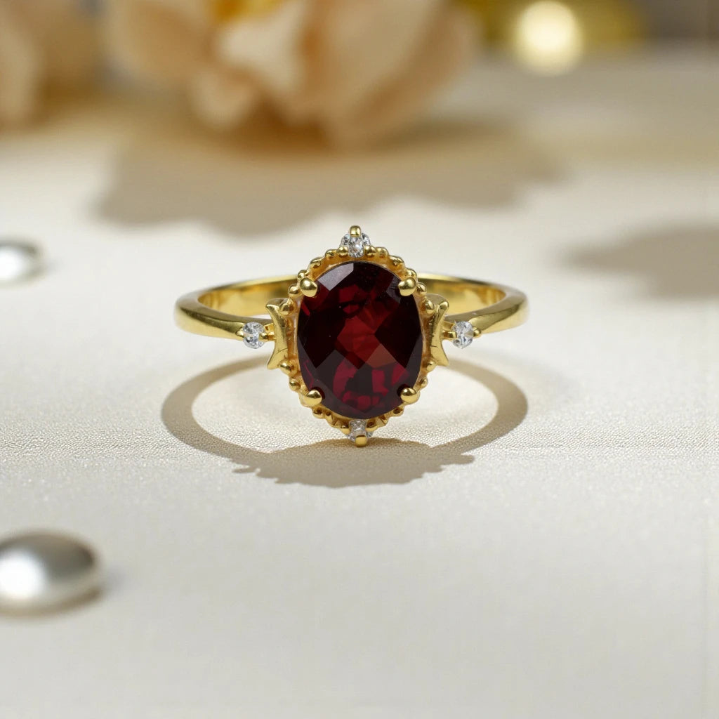 925 Garnet Moon sterling silver ring nature inspired RG-GM-GA-SL-002