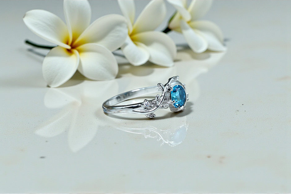 Round Cut Natural Blue Topaz Art Deco Ring RG-GM-BT-SL-015