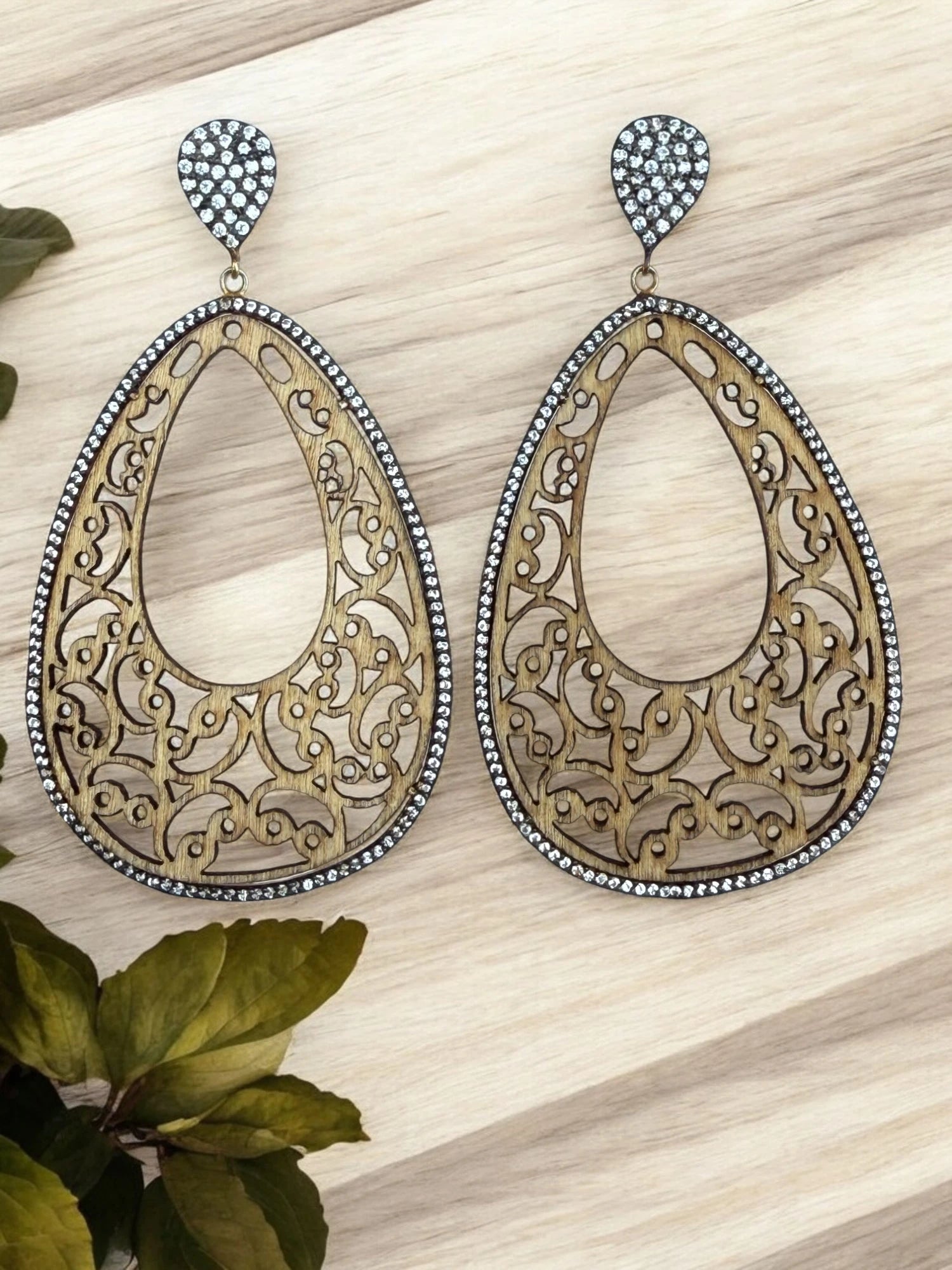 Nature Inspired Wooden Teardrop Earrings
