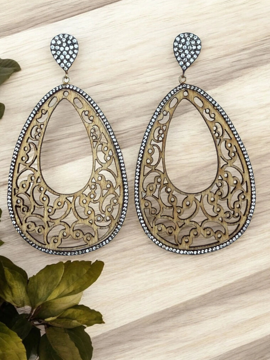 Nature Inspired Wooden Teardrop Earrings